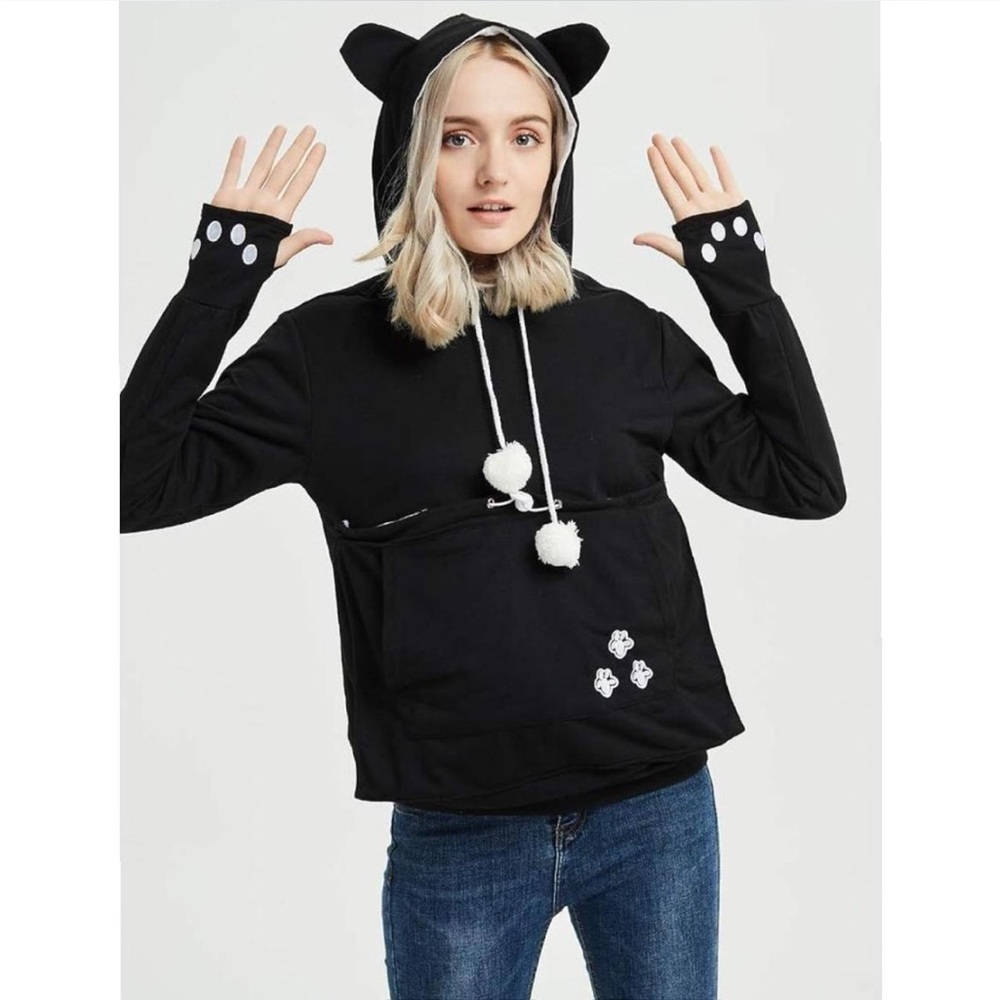 Kawaii Cat hoodie with built in pocket pouch for cat or small dog 🖤🖤🖤